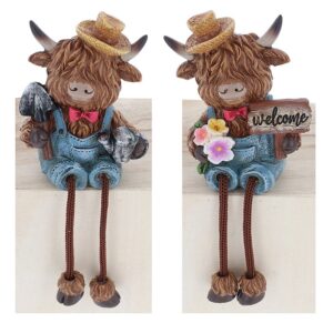 Dangle Legs Highland Cows in Dungaree