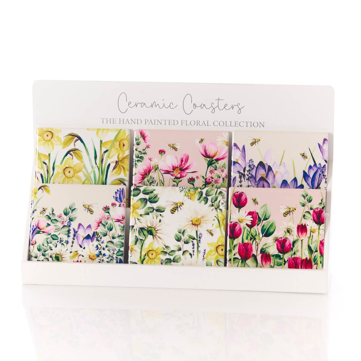 Set of 6 Floral Ceramic Coasters - Image 3