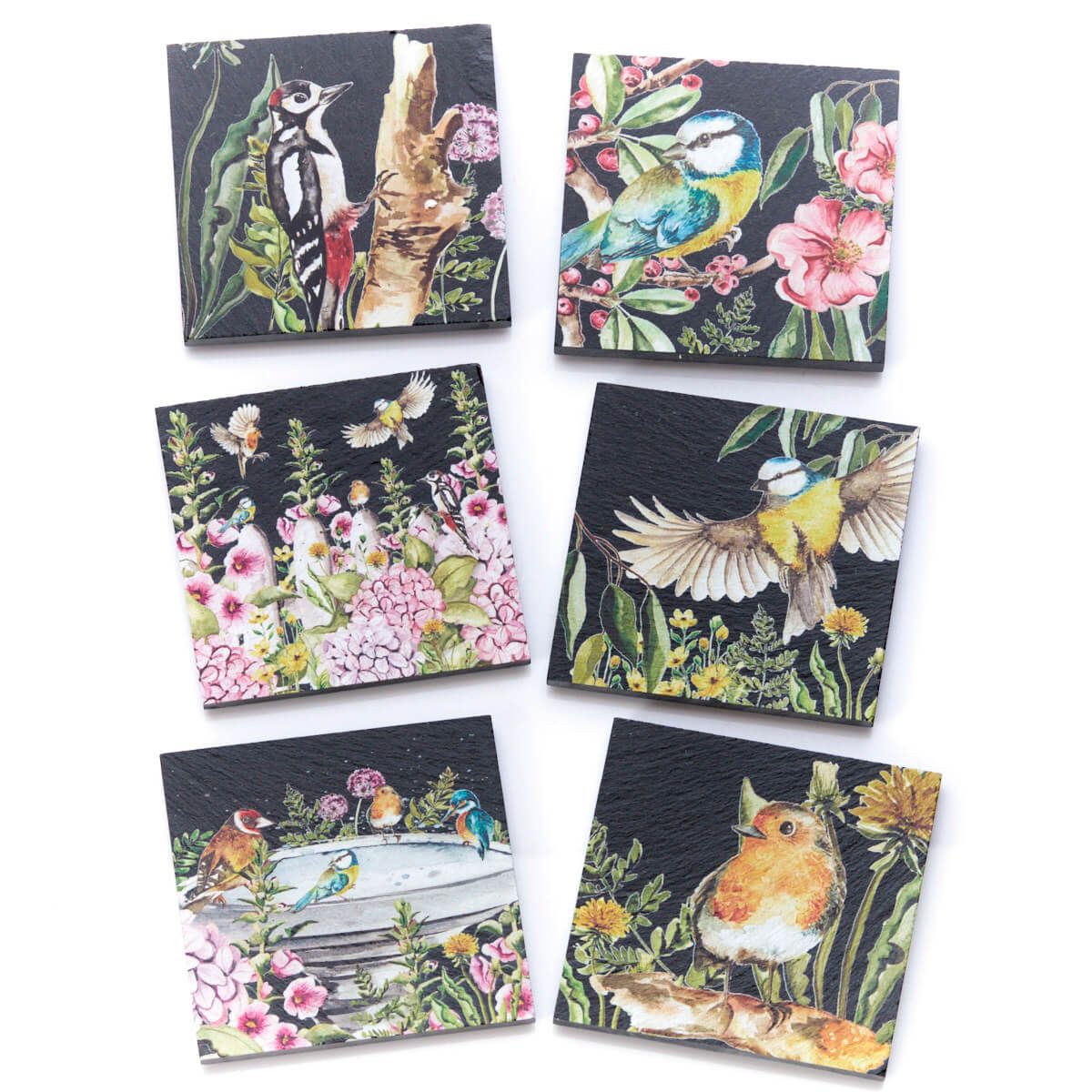 Set of 6 Floral Feathered Slate Bird Coasters - Image 3