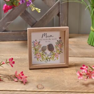 Floral Mum Framed Plaque with Resin Pebble Birds