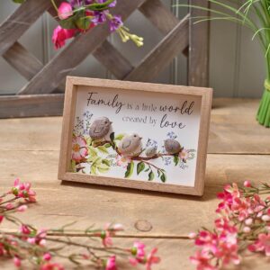 Floral Family Love Framed Plaque with Resin Pebble Birds