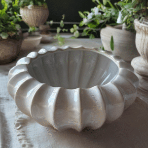 Glazed Ceramic White Pod Bowl Vase 20cm