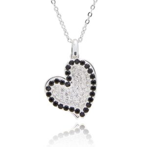 Monochrome Twin Hearts Silver Plated Necklace