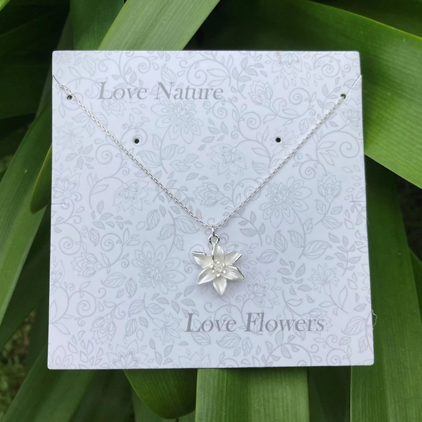 Silver Plated White Lily Necklace – Enamel Floral Jewellery - Image 3