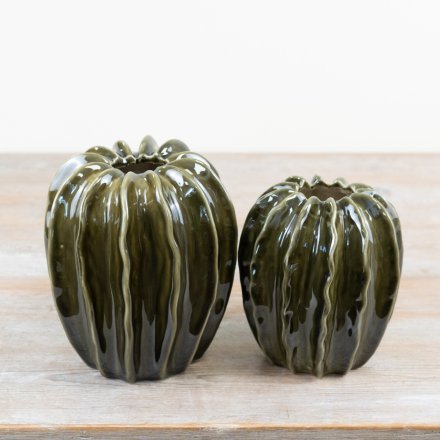 18cm Glazed Ceramic Olive Green Pod Vase – Decorative Vase - Image 3
