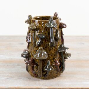 3D Mushroom Ceramic Vase – Forest Green Glaze