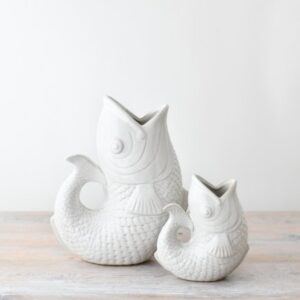 White Fish Vase, Nautical Decor