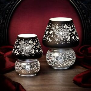 Alchemy England Large LED Luna Moth Lamp made from etched glass featuring a celestial moth design with soft LED illumination, ideal for gothic and mystical home decor.