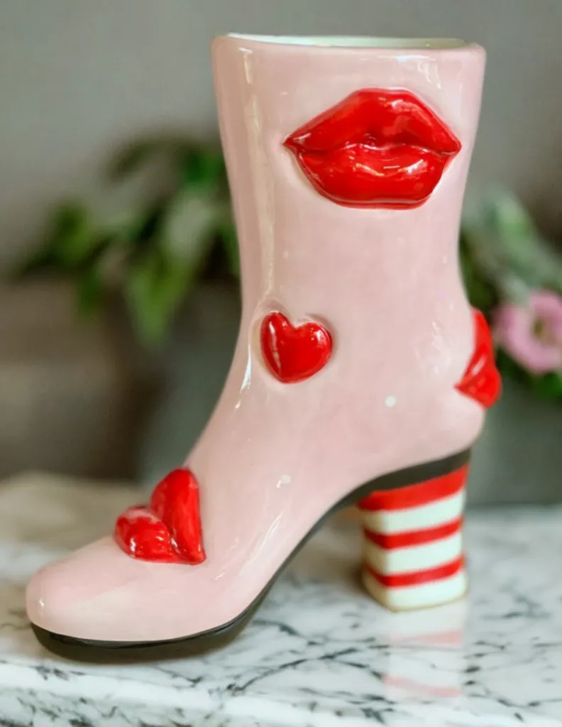 Medium Hearts Lips Heeled Boots Ceramic Vase