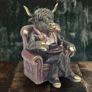 Quirky Highland Cow in Arm Chair Ornament for Home Decor