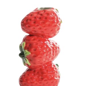 Ceramic stacked strawberry vase with glossy finish, featuring layered strawberry details and a playful fruit-inspired decorative design.