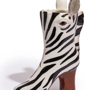 Zebra Head Heeled Boot Ceramic Vase