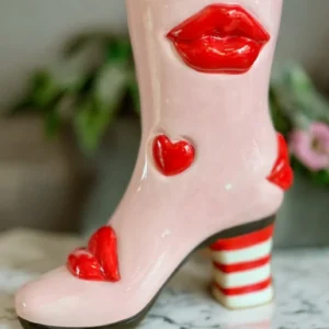 Medium Hearts Lips Heeled Boots Ceramic Vase