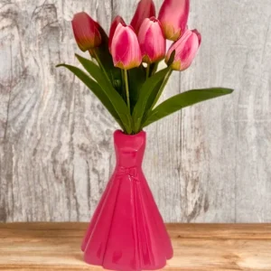 Retro hot pink dress ceramic stem vase with decorative flower