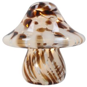 Handblown brown glass mushroom toadstool LED lamp with warm ambient lighting