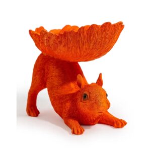 Atomic orange squirrel storage bowl with sculpted tail dish, ideal for storing keys, jewellery, coins, and trinkets.