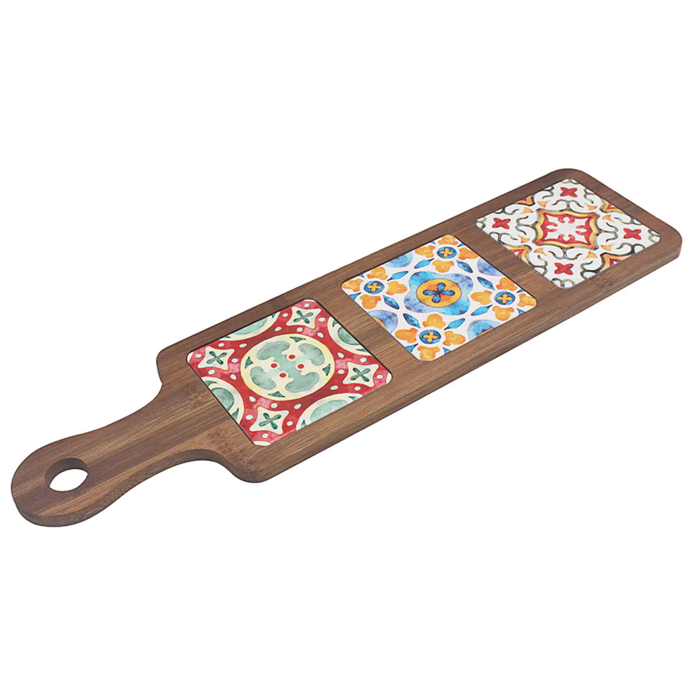Tuscany Ceramic and Wood Charcuterie Board for serving cheese, appetizers