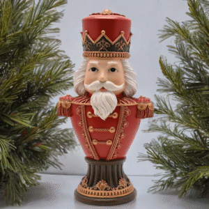 Luxury Christmas nutcracker bust ornament in an ornate red and gold military-style uniform, crafted from detailed resin for festive home decor.