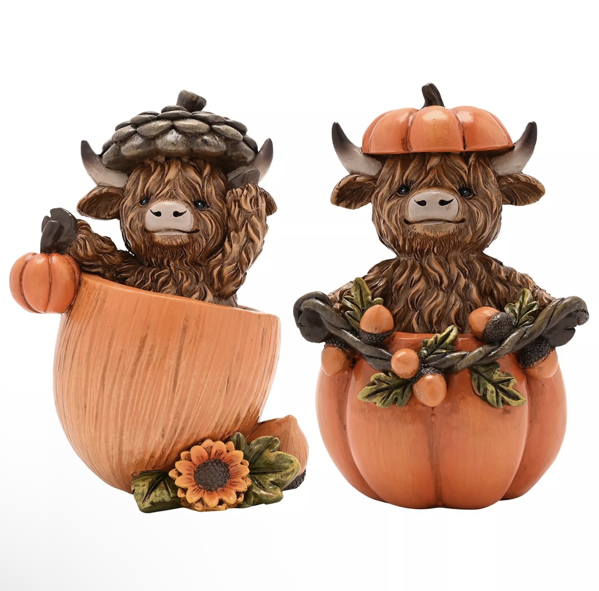 autumn-resin-highland-cow-pumpkin-acorn-hat-ornament-front Transform Your Space with Our Home Decor Store