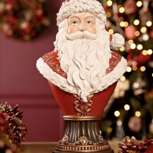 Luxury Christmas Santa bust ornament wearing an ornate red and gold coat, crafted from detailed resin for elegant festive home decor.