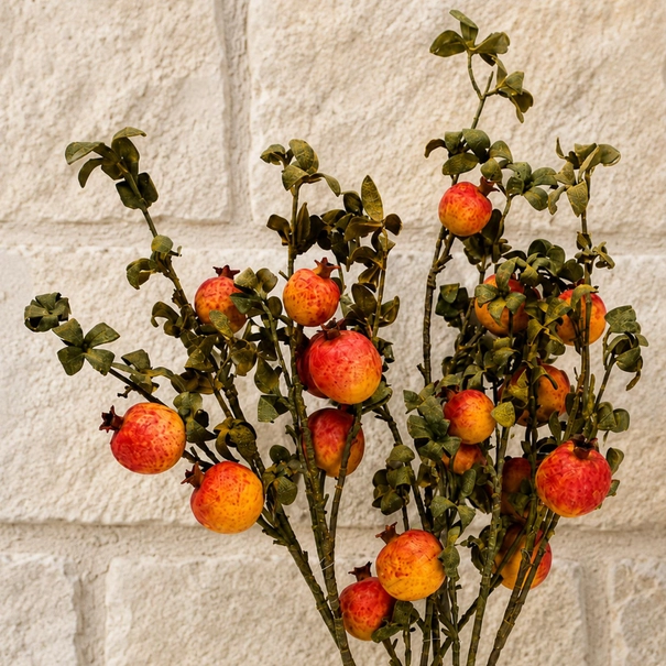 75cm yellow artificial pomegranate stem with realistic fruit and foliage