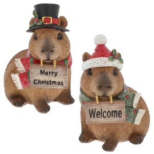Christmas capybara ornaments holding Merry Christmas and Welcome signboards