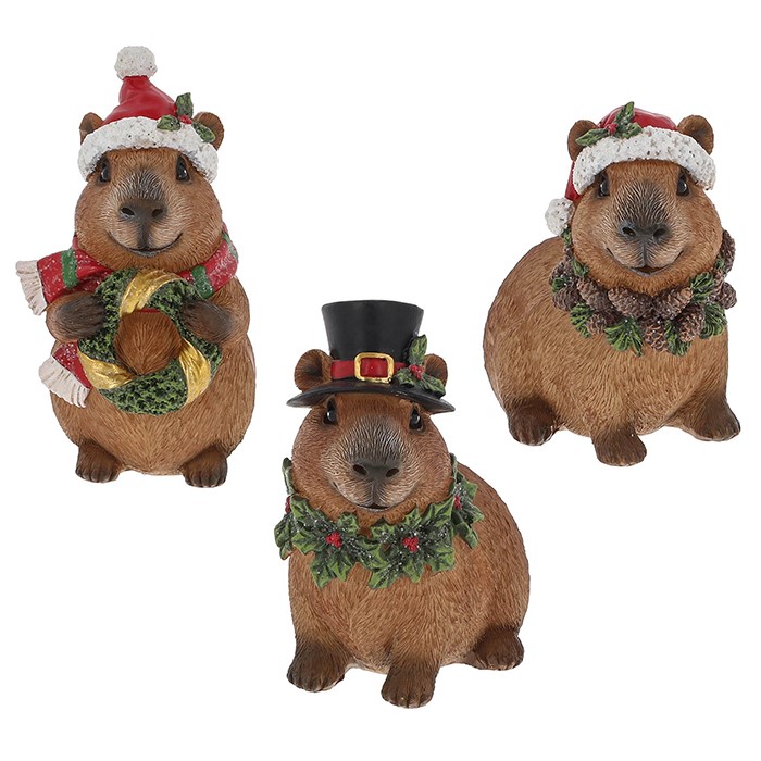 Christmas Capybara Ornaments with Festive Hats