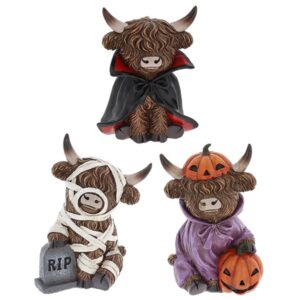 Highland Cows in Spooky Costumes - Vampire, Mummy, Pumpkin