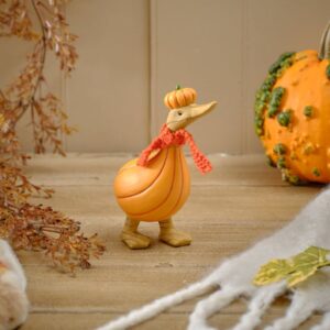 Resin duck with pumpkin hat and red scarf autumn decoration