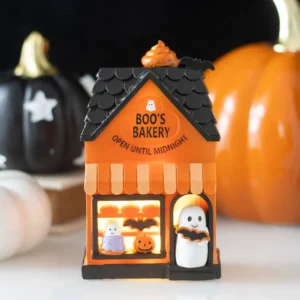Boo's Bakery resin light up LED Halloween village decoration with glowing windows