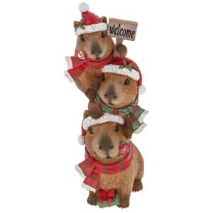 Triple stack Christmas capybara ornament with three cute festive capybaras