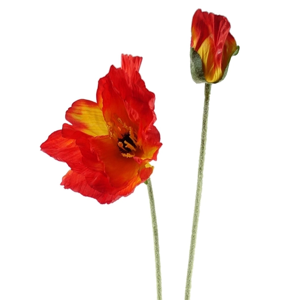 Artificial Poppy Stem - Red Premium Faux Poppy with 2 Flowers - Image 2