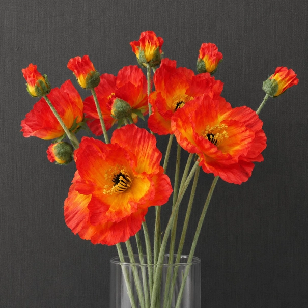 100cm artificial red poppy stem with two flowers