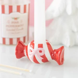 Christmas candy taper candle holder for festive table and home decor