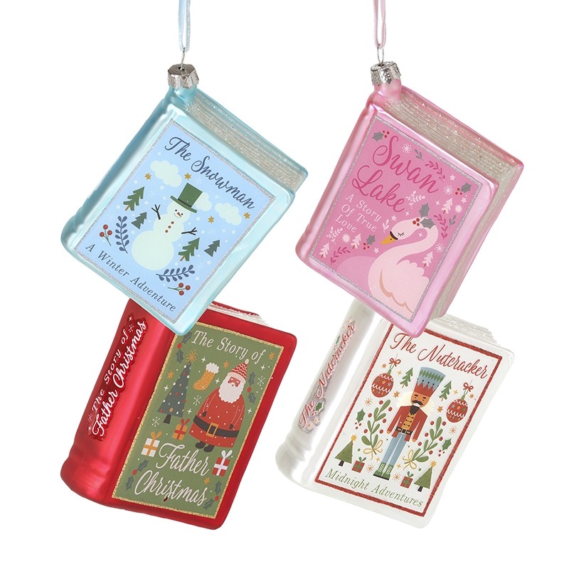 Christmas Fairytales Book Glass Bauble Decoration – The Snowman, Father Christmas, Swan Lake or The Nutcracker