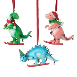 Festive Hanging Christmas Tree Dinosaur Ski Ornaments