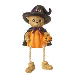 Halloween Bear Shelf Sitter with Witches Hat, Pumpkin Dress and Pumpkin