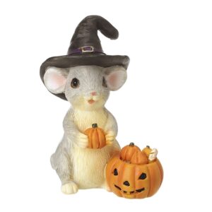 Halloween Mouse in Witches Hat Holding Pumpkin with Jack-O-Lantern Ornament