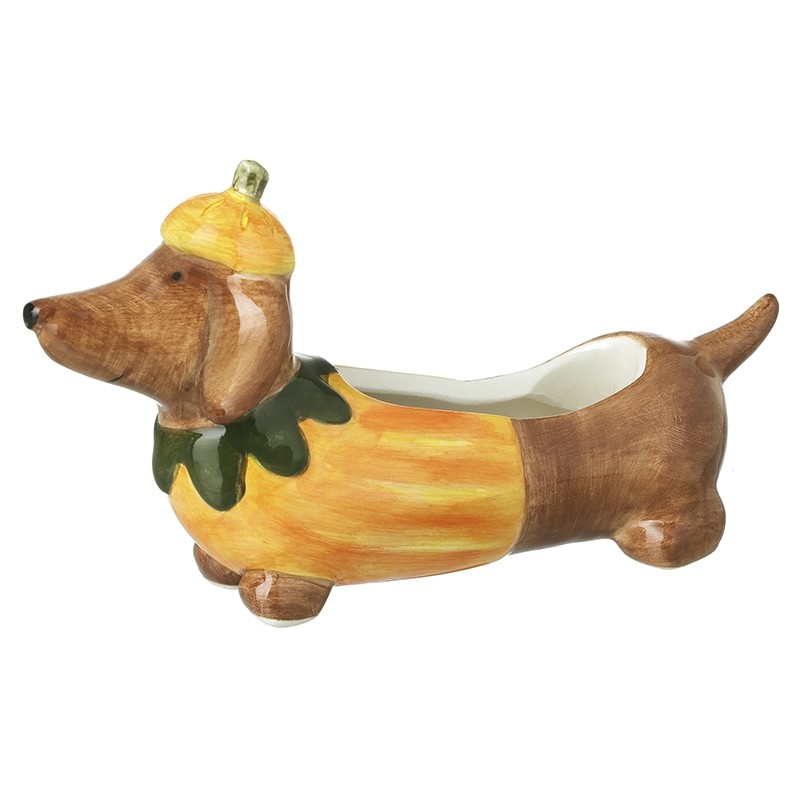 Pumpkin sausage dog pot novelty autumn and Halloween decor