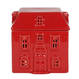 Red ceramic house oil burner for cosy home fragrance and Christmas decor