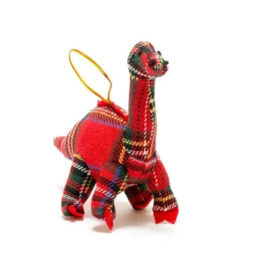 Red tartan diplodocus dinosaur hanging decoration for children's bedroom or Christmas tree