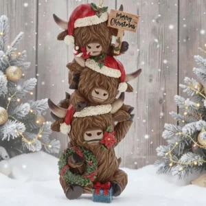 Triple Stacked Christmas Highland Cows Ornament