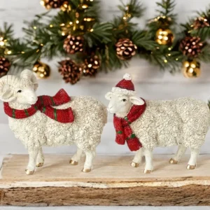 Christmas Sheep & Ram with Red Scarf – Festive Sheep Christmas Decoration