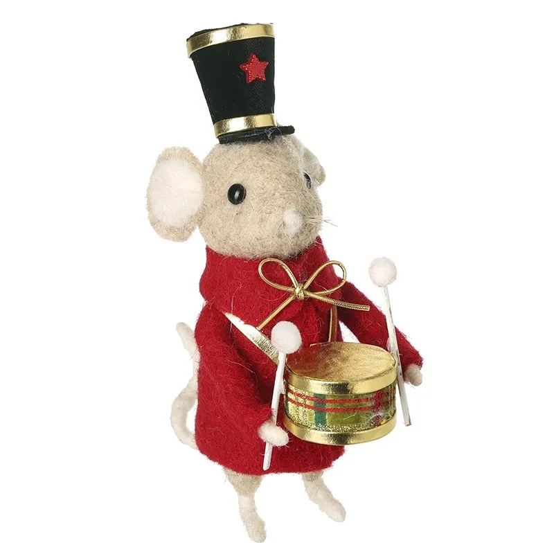 Felt Circus Drummer Mouse Christmas Decoration – Cute Festive Mouse Ornament