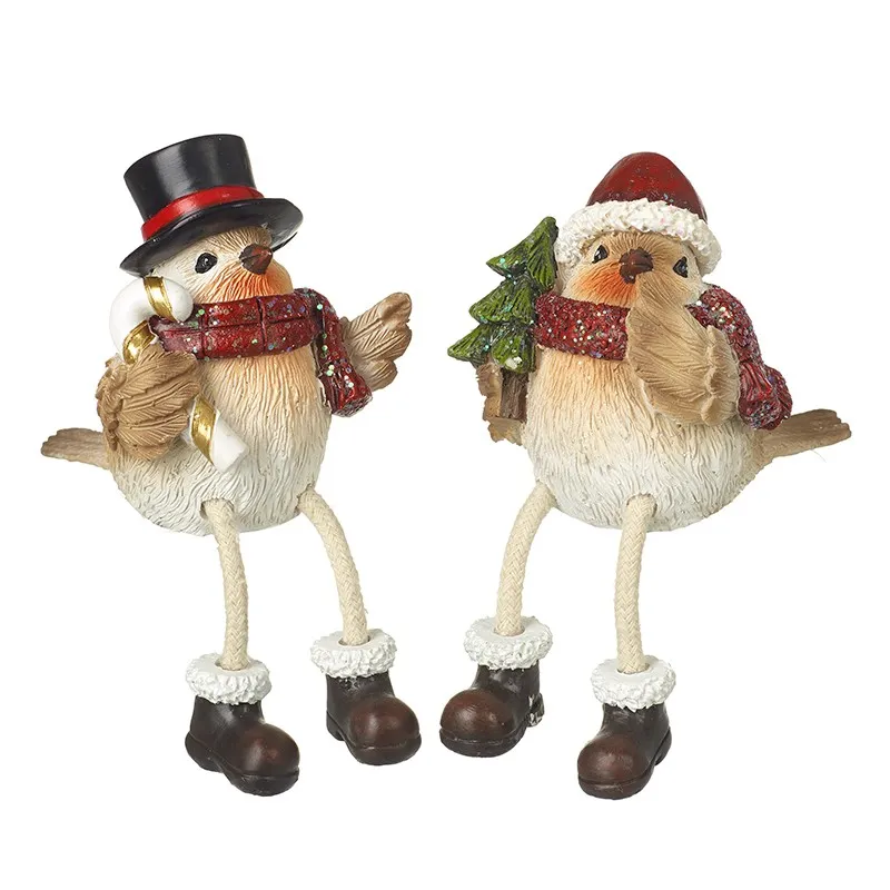 Set of 2 Christmas Festive Birds in Hats Shelf Sitters – Candy Cane and Christmas Tree