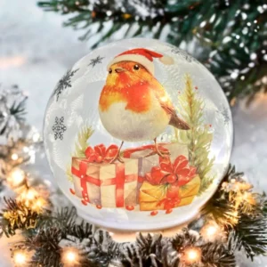 Frosty Christmas LED robin ball glass light up decoration