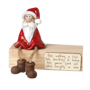 Funny Santa sitting on wooden block Christmas ornament with naughty or nice sign