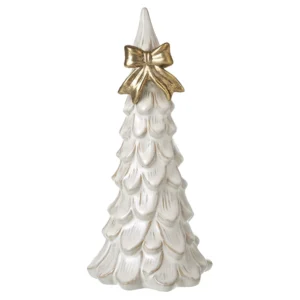Large cream porcelain Christmas tree decoration with golden bow