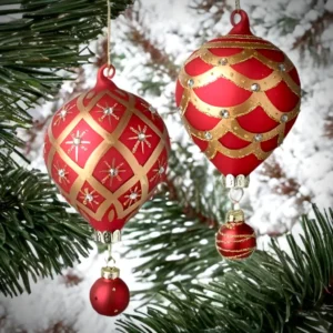 Red and Gold Hot Air Balloon Festive Glass Baubles