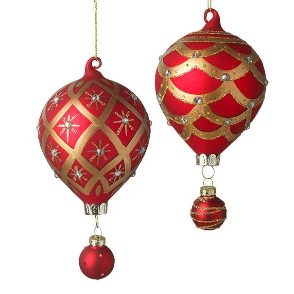Red and gold hot air balloon festive glass bauble Christmas decoration
